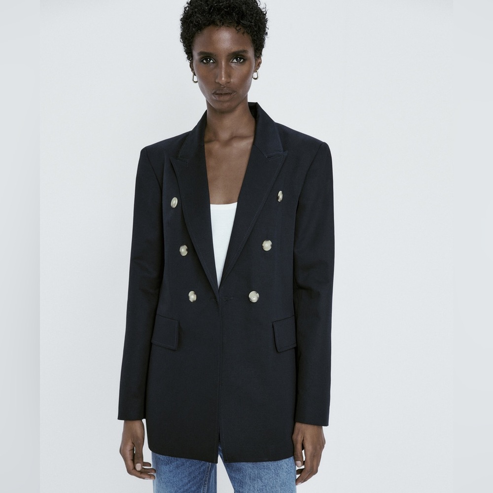 Massimo Dutti Double-breasted blazer in a cotton and linen blend NWT SZ 4